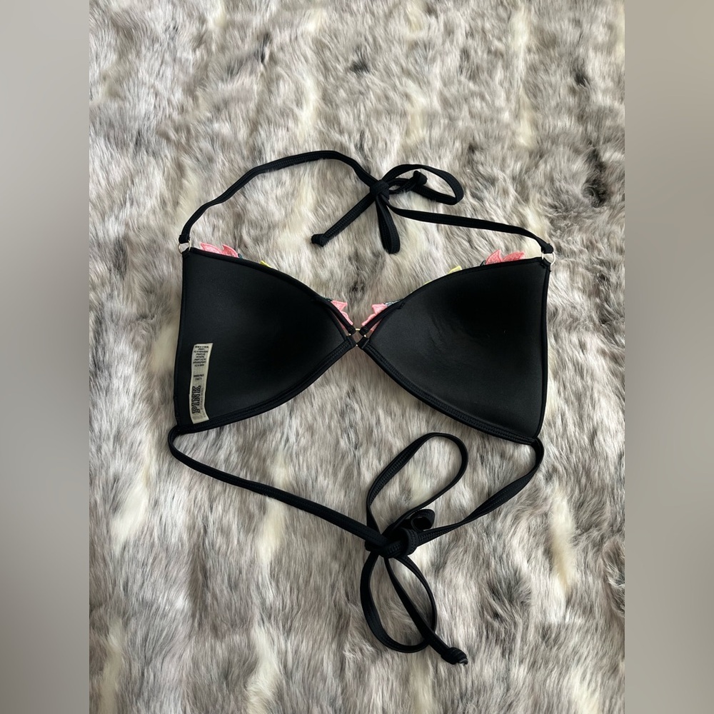 PINK Victorias Secret black floral bikini top size large - Picture 3 of 4
